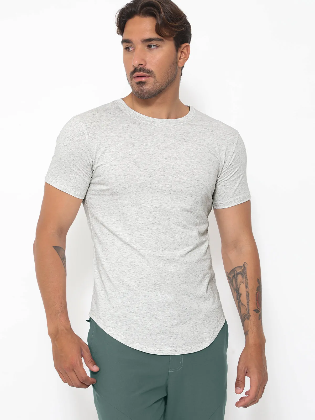 Kore Curved Hem T-shirt Muscle Fit Crew Neck-New