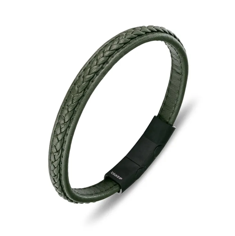 Leather & Stainless Steel Men's Bracelet - Flat Braid Various