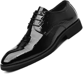 Men Low Top Dress Shoes Shiny Patent Leather Comfortable and Wear-Resistant Leather Oxfords Dress Brogue Tuxedo Shoes