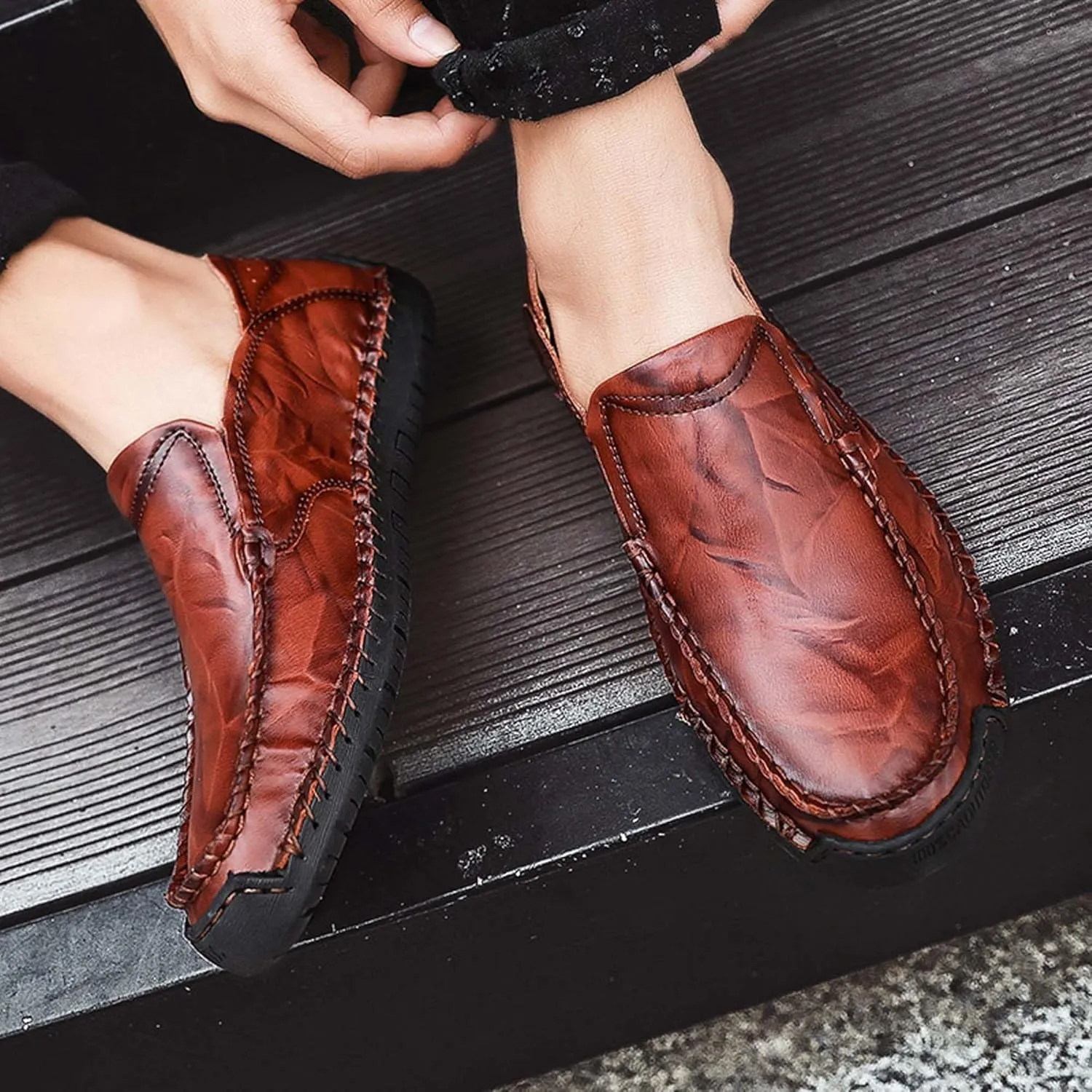 Men's Casual Loafers Fashion Walking Shoes Non-slip Driving Shoes Comfortable Cowhide Casual Shoes Business Office Shoes Outdoor Casual Sneakers