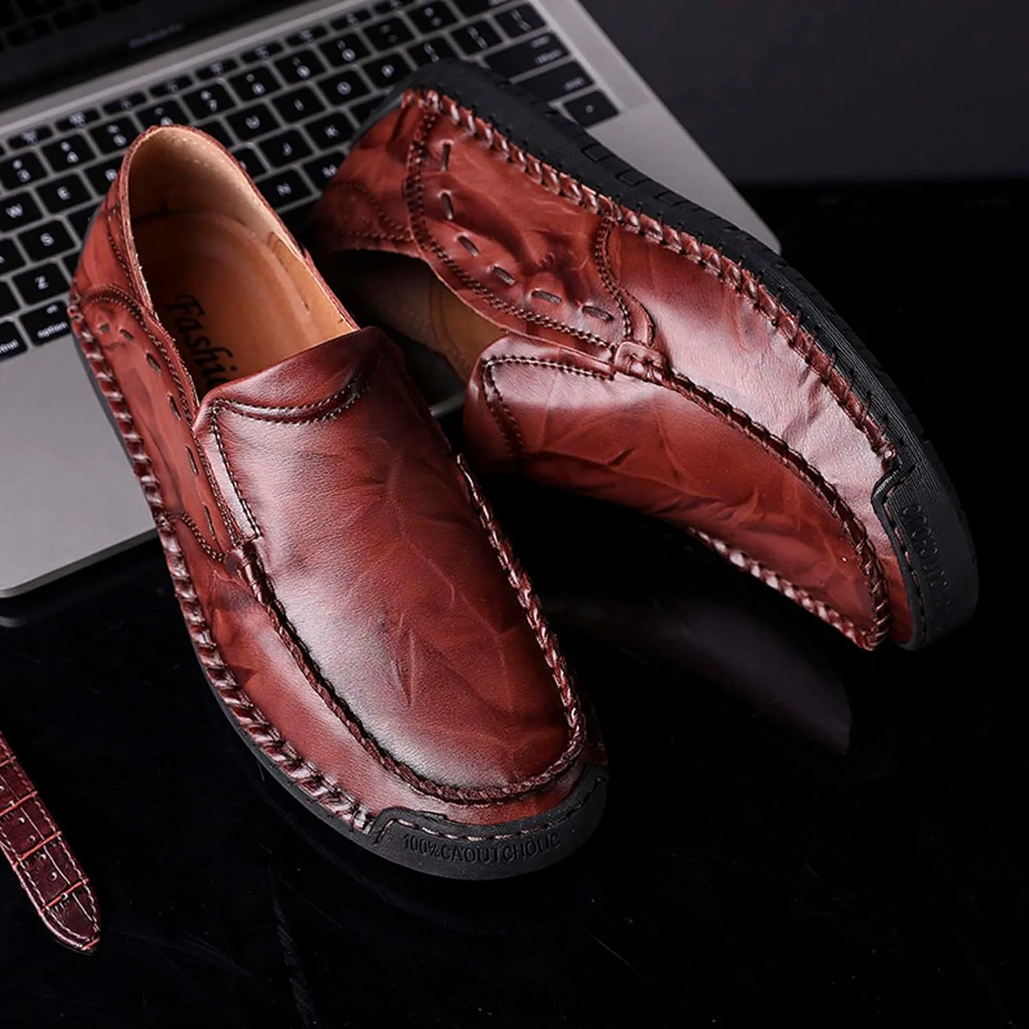 Men's Casual Loafers Fashion Walking Shoes Non-slip Driving Shoes Comfortable Cowhide Casual Shoes Business Office Shoes Outdoor Casual Sneakers