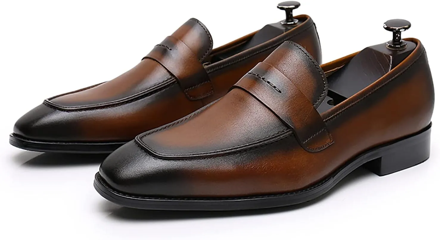 Men's Dress Leather Shoes Formal Oxford Shoes for Men Round Toe Casual Business Leather Shoes Comfortable Wedding Shoes Slip On Leather Driving Shoes,Yellow,8.5US/42EU