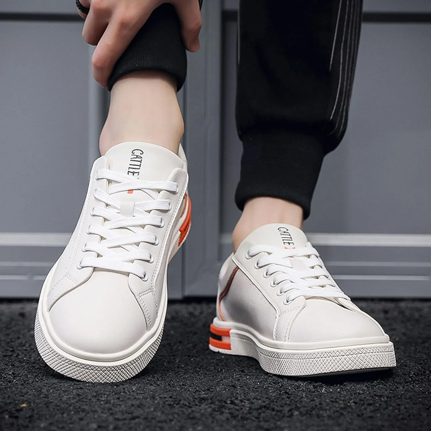 Men's Fashion Round Toe Lace Up Leather White Shoes Casual Comfortable Breathable Mens Leather Shoes Casual Hand Sewn Men Sho