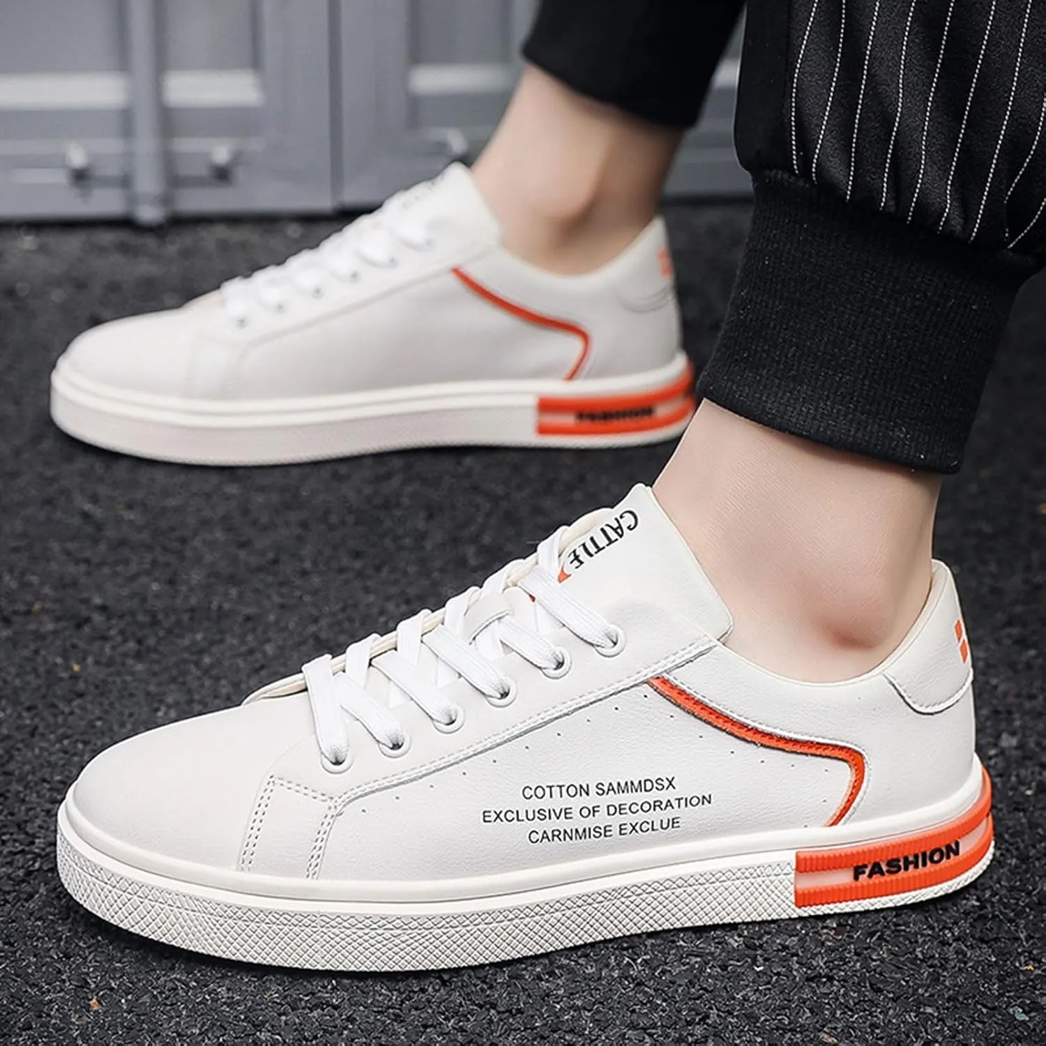 Men's Fashion Round Toe Lace Up Leather White Shoes Casual Comfortable Breathable Mens Leather Shoes Casual Hand Sewn Men Sho