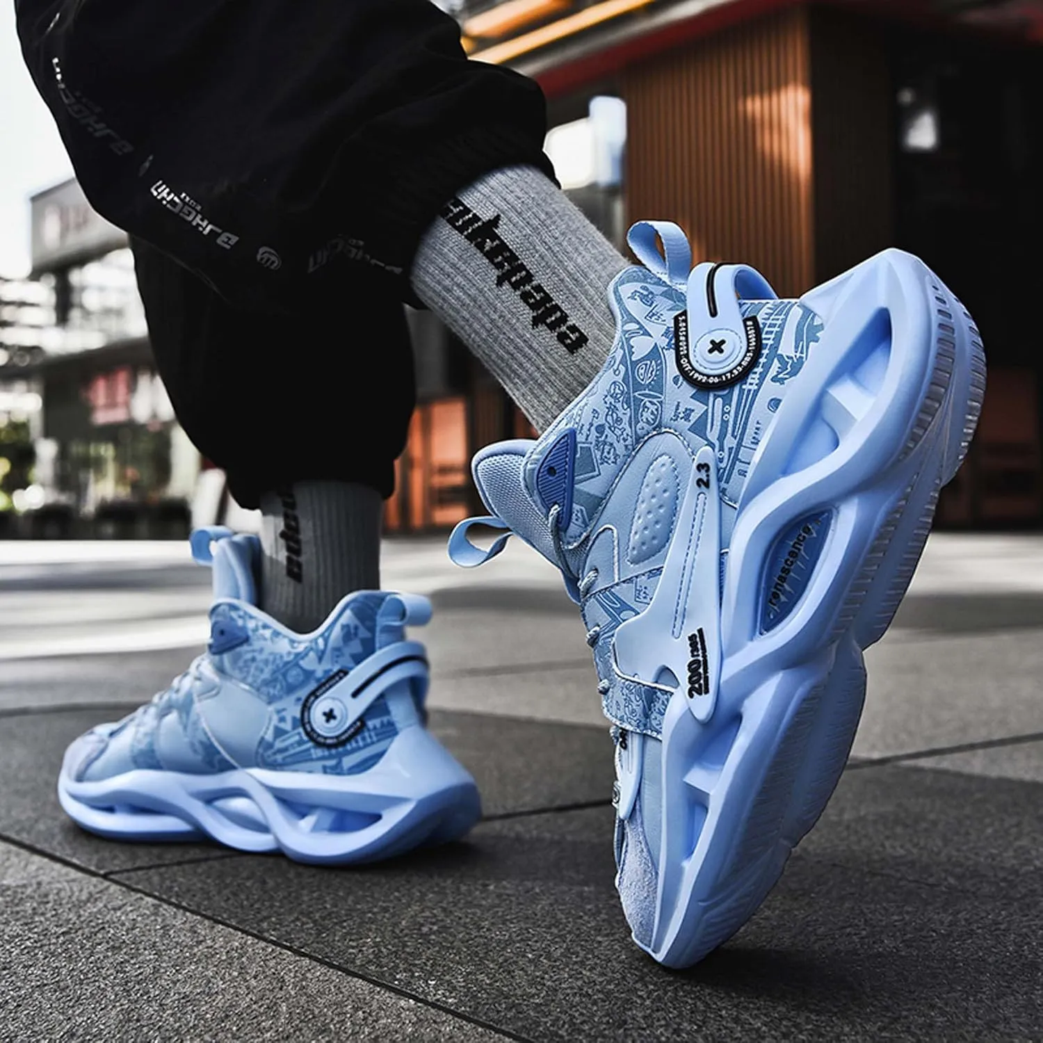 Mens High Top Lace Up Casual Sports Shoes Anti Slip and Wear Resistant Rubber Soles Basketball Shoes High Elasticity Running Shoes Lightweight Carrying Tennis Sports Shoes Breathable Badminton Shoes