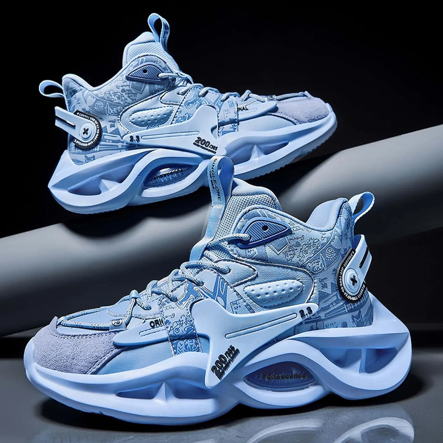 Mens High Top Lace Up Casual Sports Shoes Anti Slip and Wear Resistant Rubber Soles Basketball Shoes High Elasticity Running Shoes Lightweight Carrying Tennis Sports Shoes Breathable Badminton Shoes