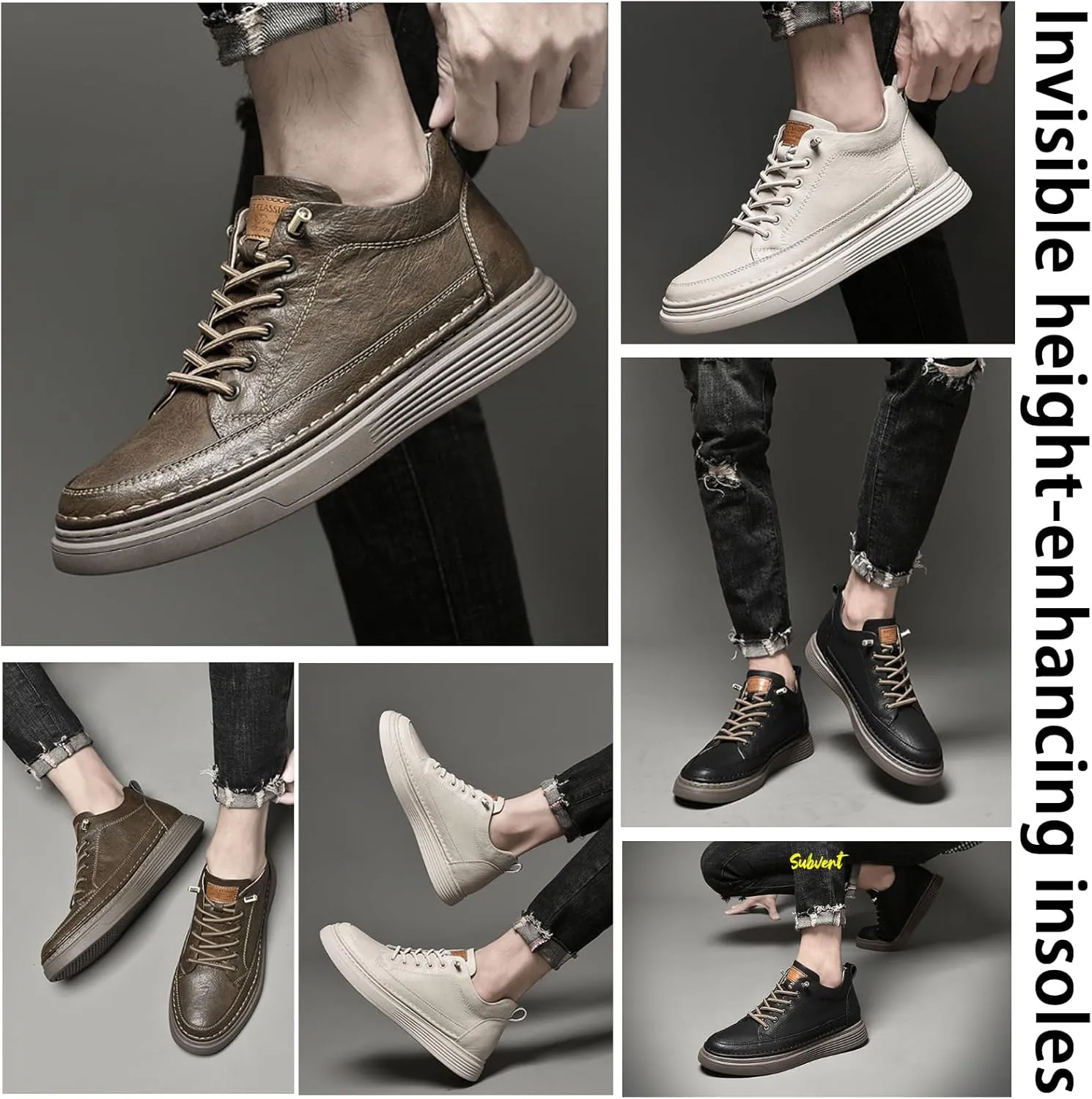 Men's Invisible Height Increasing Elevator Shoes 2.5 Inches Taller Height Casual Sneakers Comforts Leather Skeleton Shoes Lace Up Leather Oxford Dress Shoes