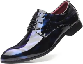 Men's Shiny Patent Leather Dress Shoes Office Working Premium Leather Lace Up Print Derby Oxford Shoes