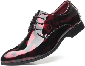 Men's Shiny Patent Leather Dress Shoes Office Working Premium Leather Lace Up Print Derby Oxford Shoes