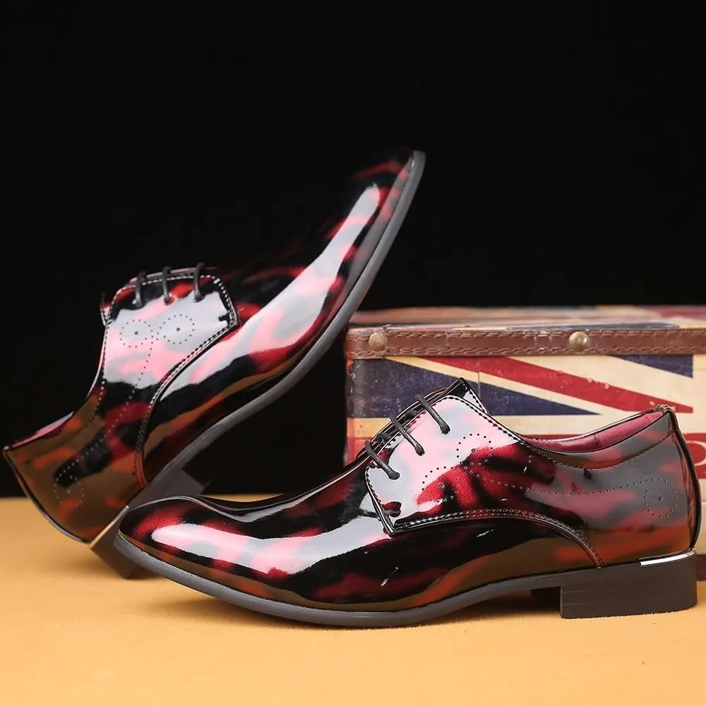 Men's Shiny Patent Leather Dress Shoes Office Working Premium Leather Lace Up Print Derby Oxford Shoes