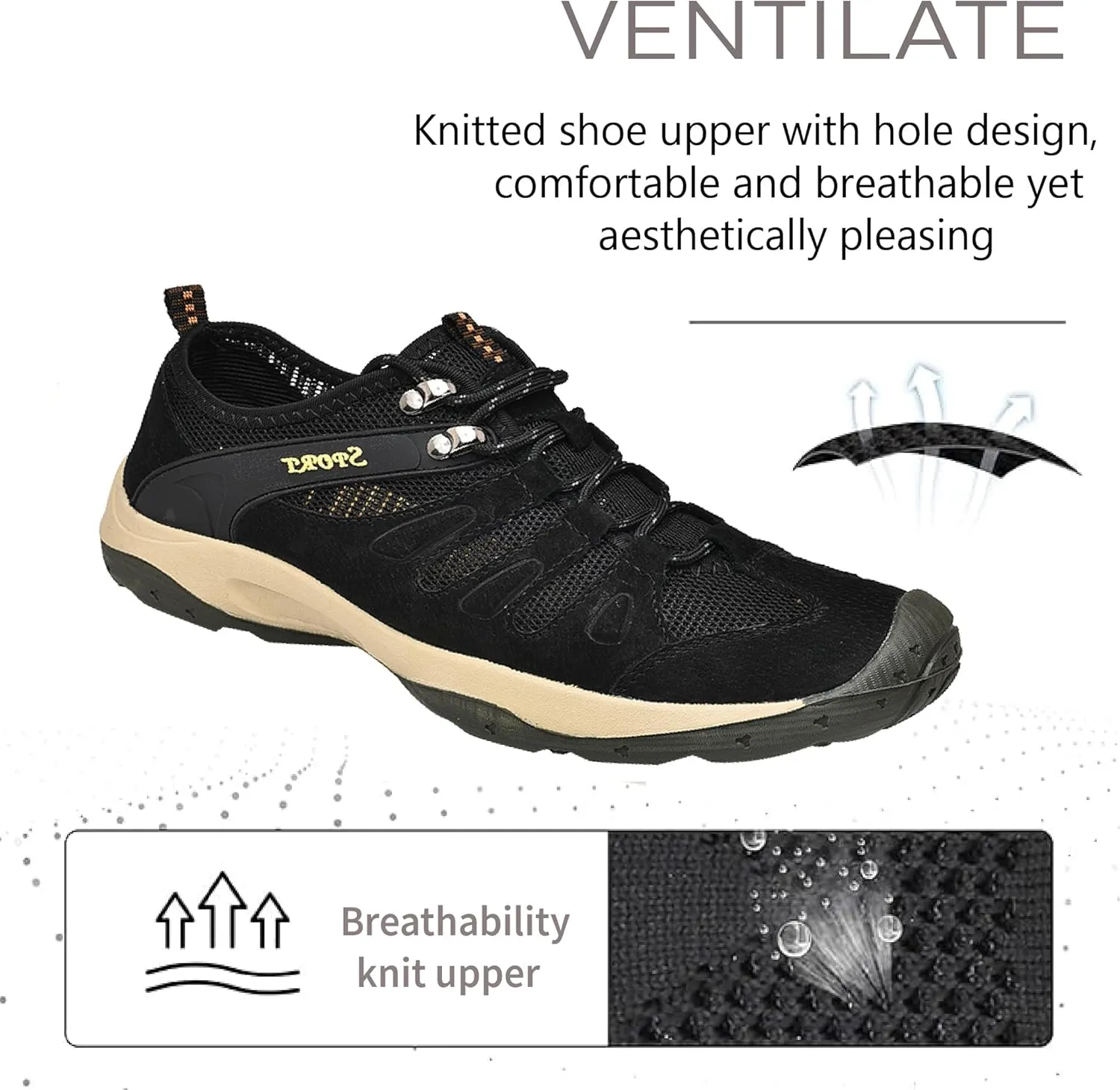 Mens Sports Water Shoes Lightweight Breathable Hiking Outdoor Quick Dry Beach Shoes Waterproof Anti-Slip
