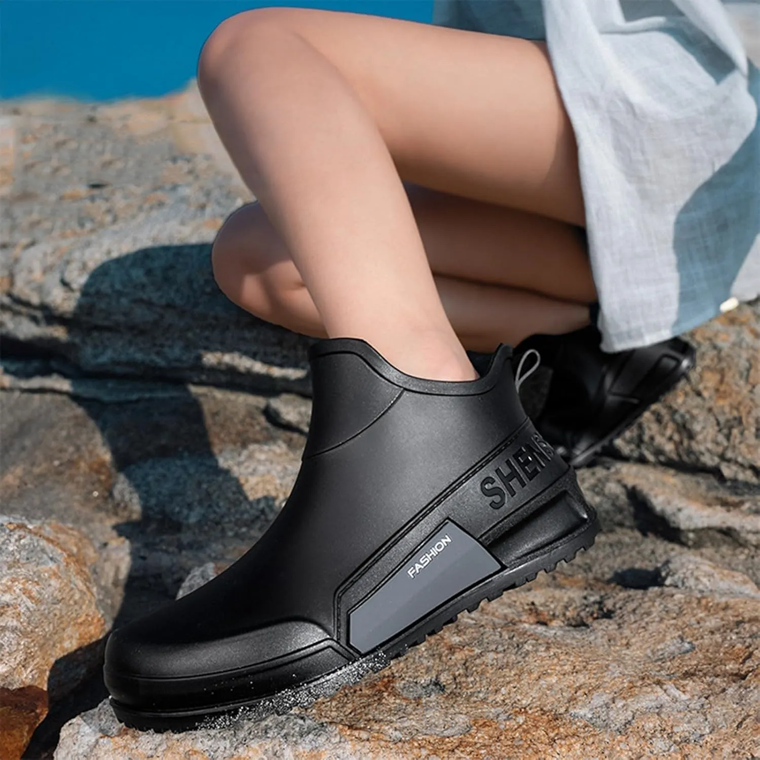 Mid Calf Rain Boots Women Mens Grounded Footwear Booties for Woman Slip On Barefoot Shoes Women's Ankle Rain Boots Rubber Fishing Deck Womens Boots Fall 2024