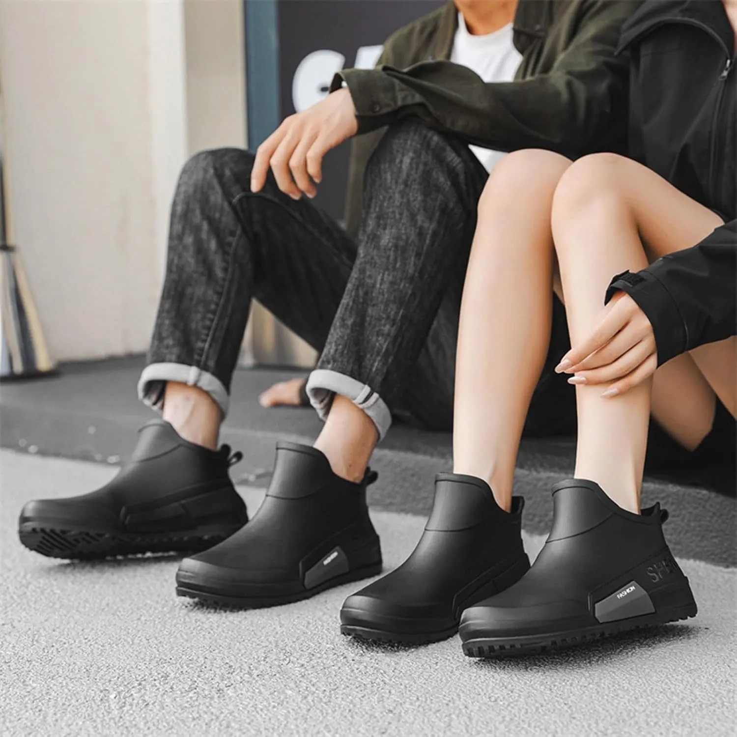 Mid Calf Rain Boots Women Mens Grounded Footwear Booties for Woman Slip On Barefoot Shoes Women's Ankle Rain Boots Rubber Fishing Deck Womens Boots Fall 2024