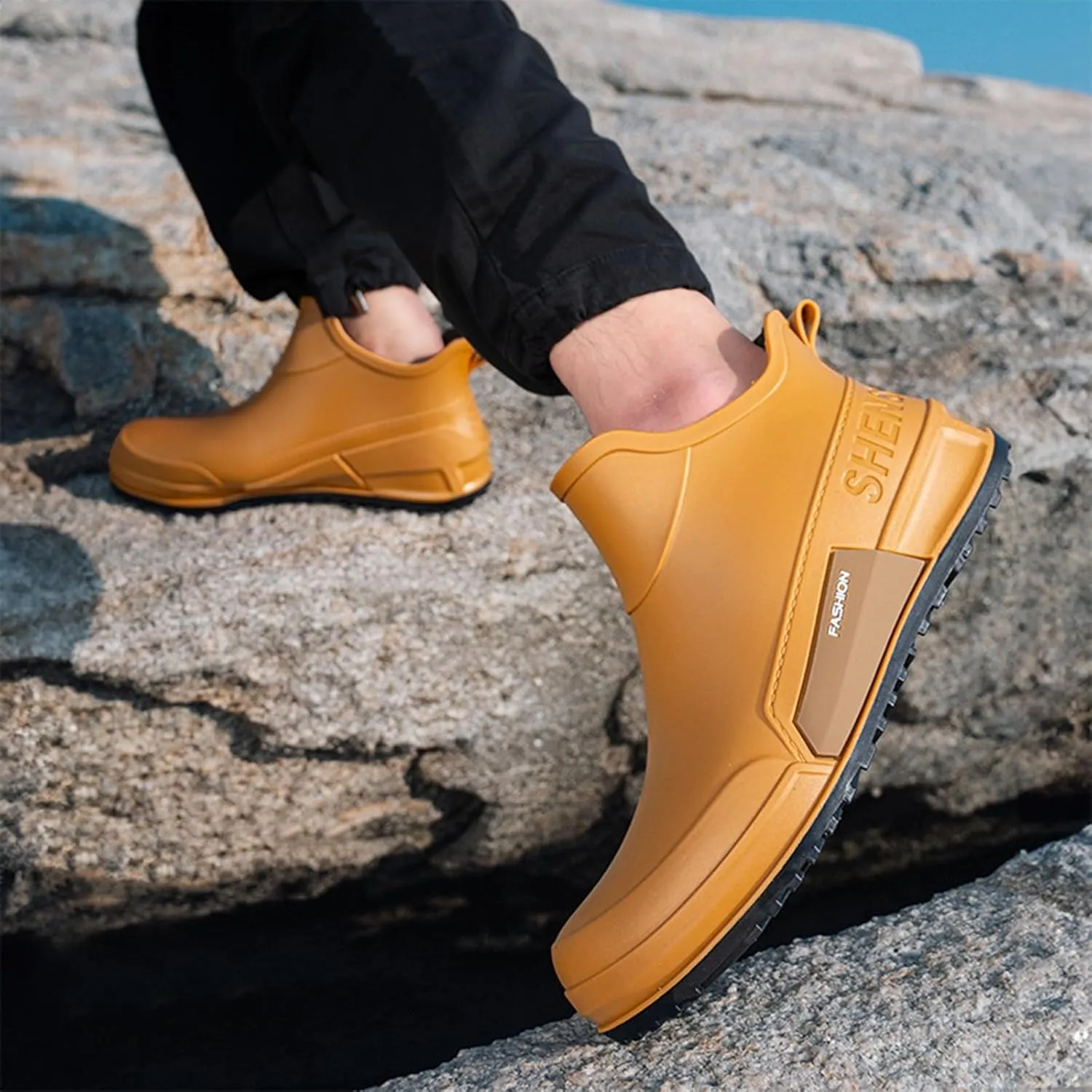Mid Calf Rain Boots Women Mens Grounded Footwear Booties for Woman Slip On Barefoot Shoes Women's Ankle Rain Boots Rubber Fishing Deck Womens Boots Fall 2024