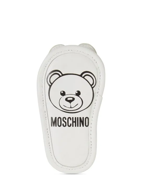 Moschino   Leather pre-walker shoes w/ patch 