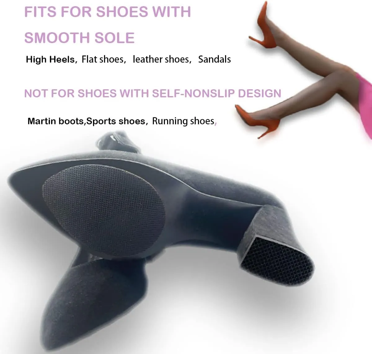 Non-Slip Shoes Pads Sole Protectors Adhesive, High Heels Anti-Slip Shoe Grips (Black 4pairs)