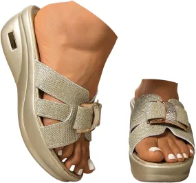 Sandals for Women 2025 Wide Width Open Toe Wedge Slippers Soft Cushion Comfortable Walking Slip on Summer Shoes