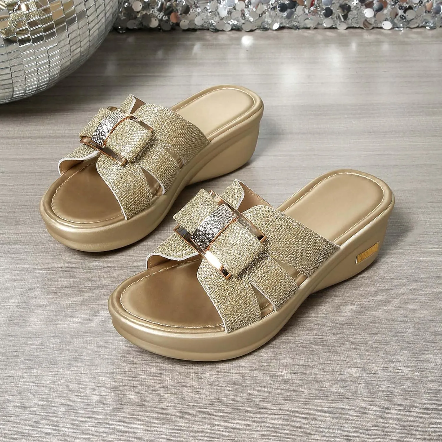 Sandals for Women 2025 Wide Width Open Toe Wedge Slippers Soft Cushion Comfortable Walking Slip on Summer Shoes