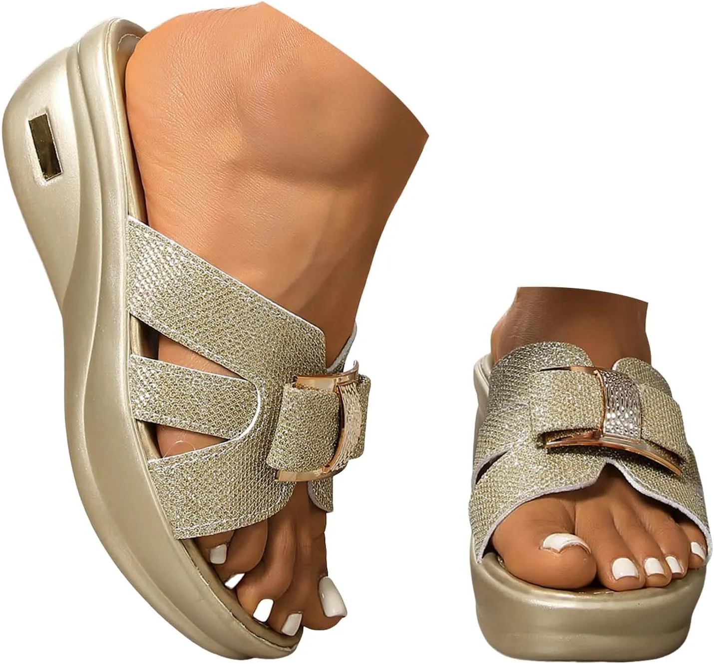 Sandals for Women 2025 Wide Width Open Toe Wedge Slippers Soft Cushion Comfortable Walking Slip on Summer Shoes