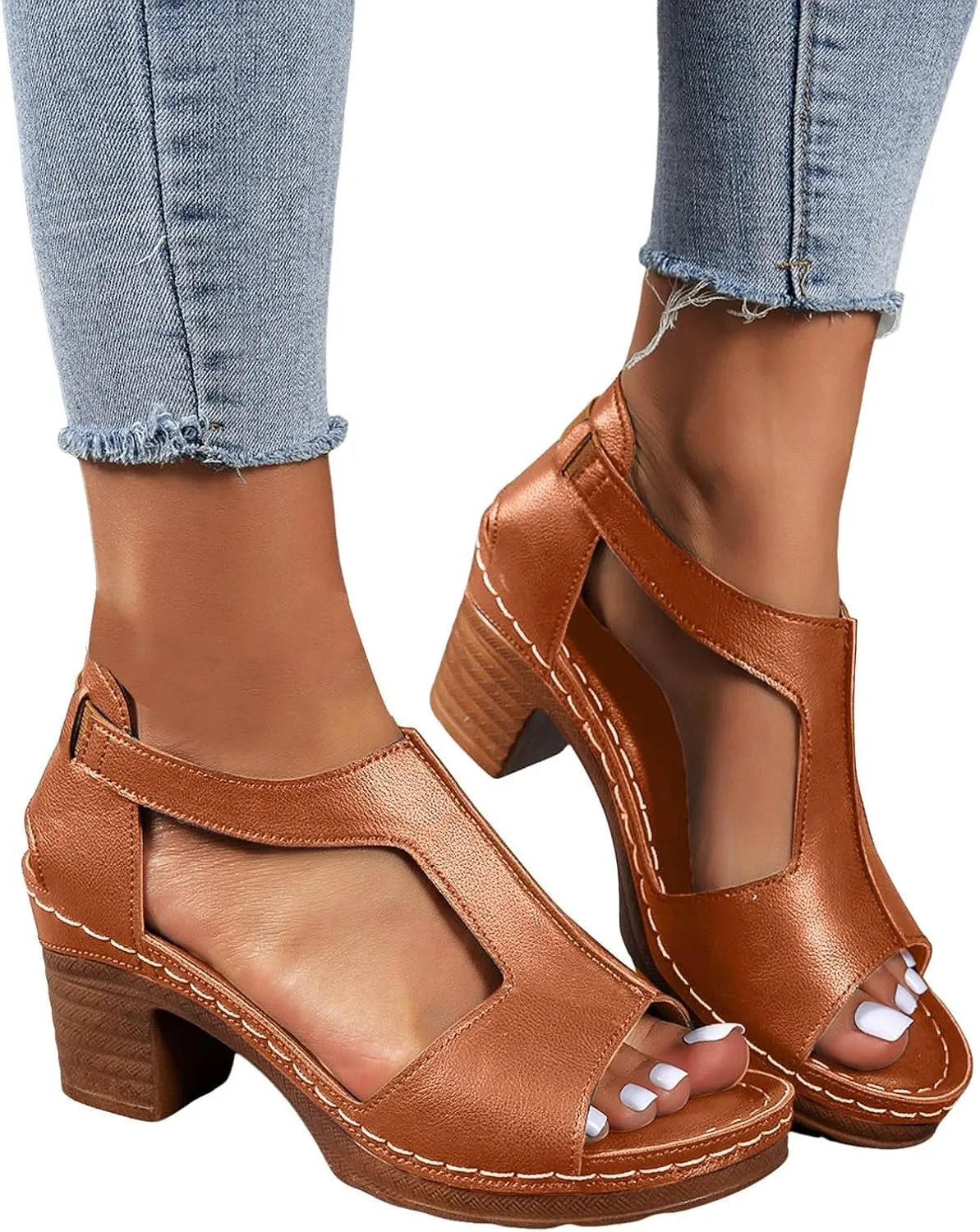 Sandals for Women Chunky Heel Ankle Strap Womens Wedge Sandals Casual Slip On Beach Open Toe Comfortable Summer Shoes