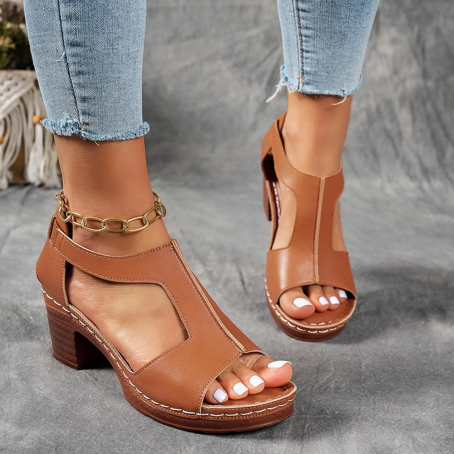 Sandals for Women Chunky Heel Ankle Strap Womens Wedge Sandals Casual Slip On Beach Open Toe Comfortable Summer Shoes