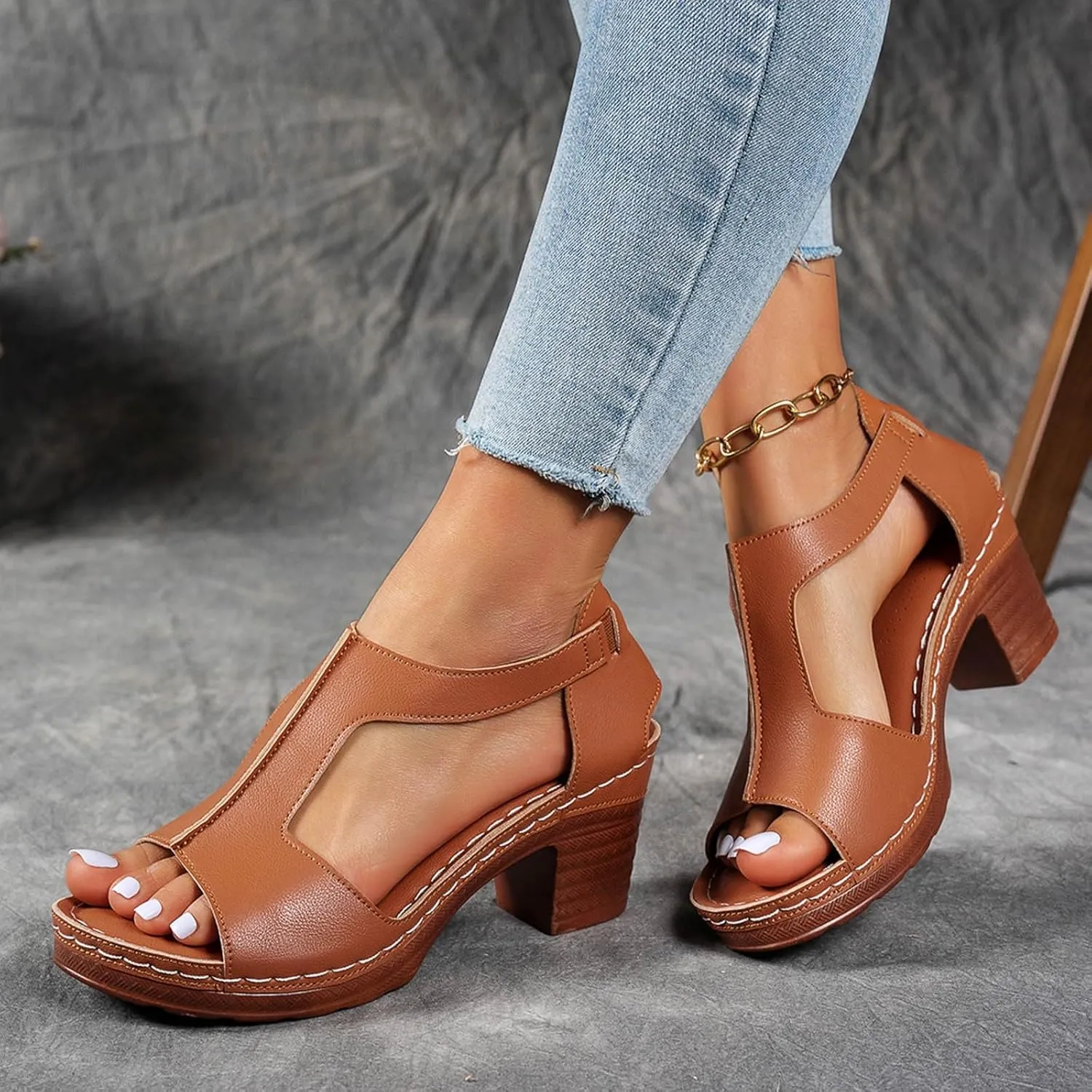 Sandals for Women Chunky Heel Ankle Strap Womens Wedge Sandals Casual Slip On Beach Open Toe Comfortable Summer Shoes