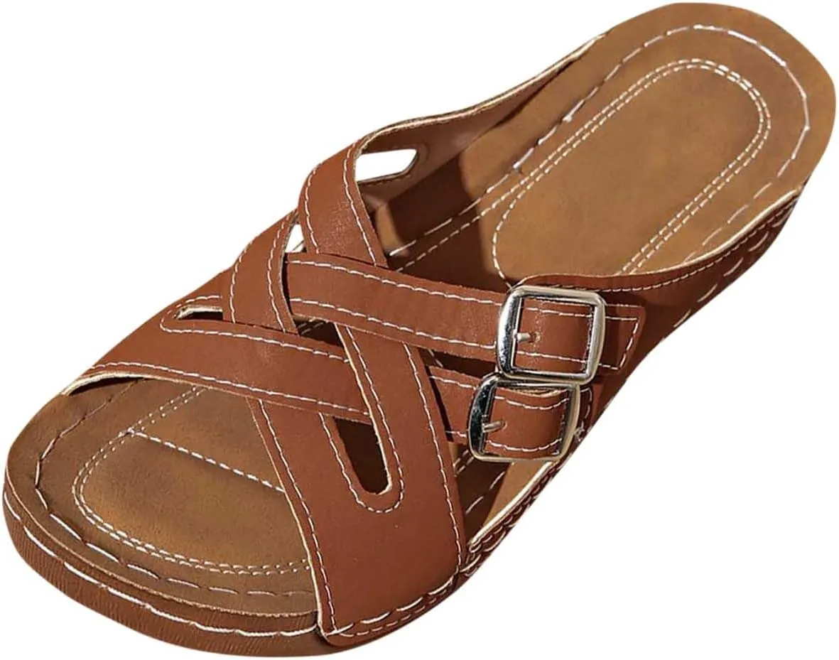 Sandals for Women Comfortable Arch Support Slide Shoes Slip On Dressy Summer Sandal Open Toe Wedge Sandals Walking