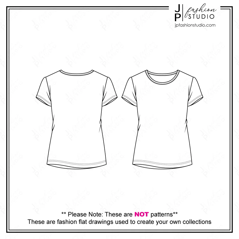 Set of Women Tops Fashion Flat Sketches (3 styles) / T-shirt Technical Drawings / Short sleeves and Long Sleeves tops
