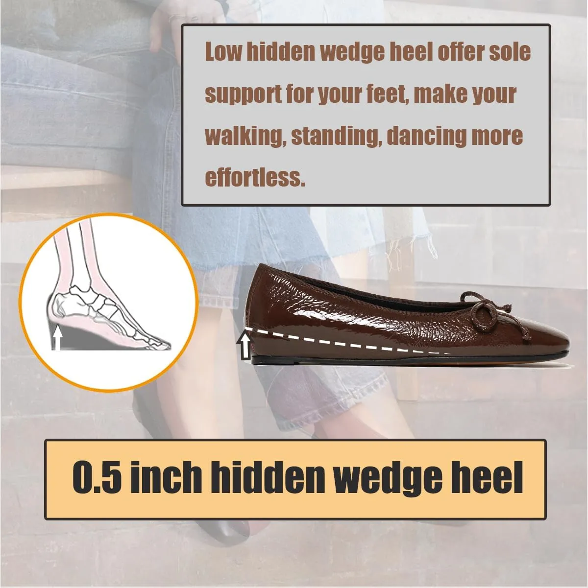 SHODENSE Women Flats Shoes Bow Square Closed Toe Ballet Flats Slip On Metallic Flat Shoe Matte Patent Leather Snakeskin Low Hidden Wedge Heel Office Work Shoes Driving Flats Church Club Fall 4-11 M US