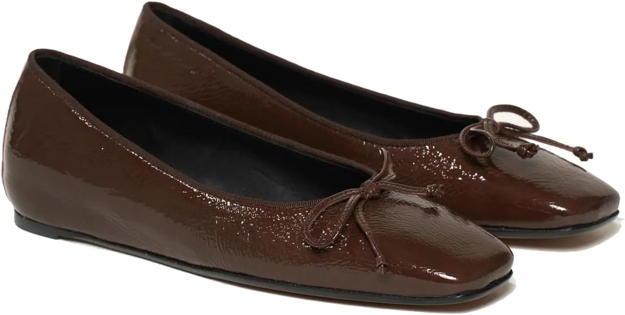 SHODENSE Women Flats Shoes Bow Square Closed Toe Ballet Flats Slip On Metallic Flat Shoe Matte Patent Leather Snakeskin Low Hidden Wedge Heel Office Work Shoes Driving Flats Church Club Fall 4-11 M US