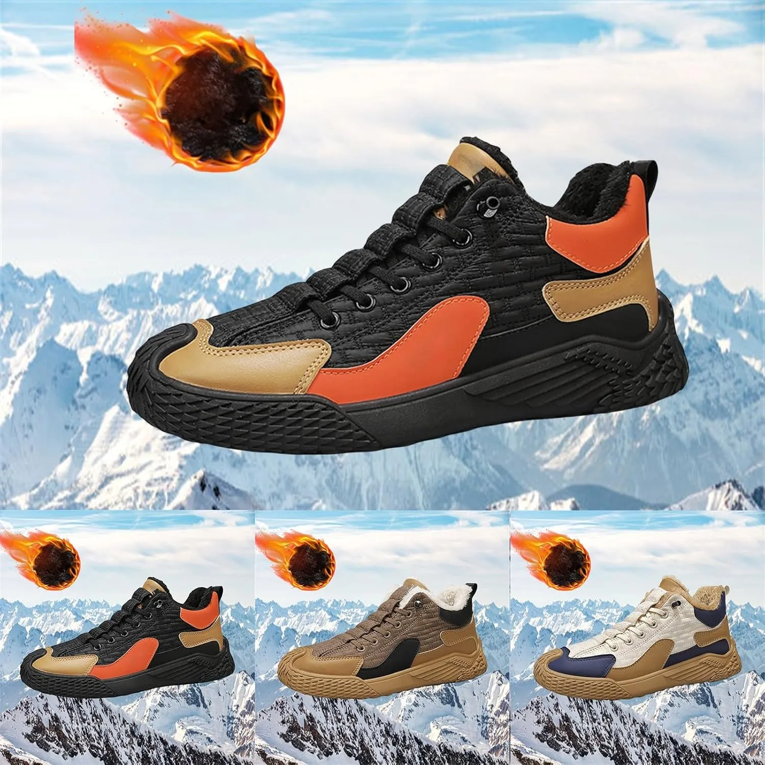 Snow Boots for Men Lace-up Snow Boots Plush Lined Winter Boots Shoes Non-slip Short Boots Lightweight Walking Shoes