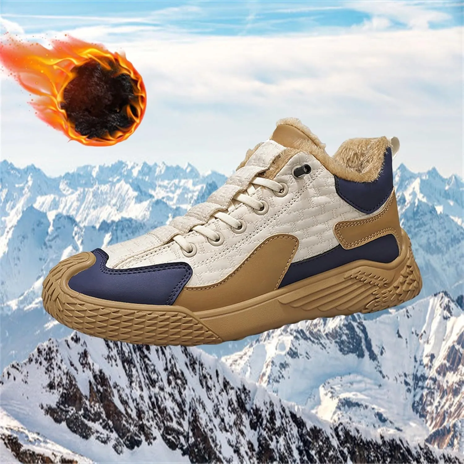 Snow Boots for Men Lace-up Snow Boots Plush Lined Winter Boots Shoes Non-slip Short Boots Lightweight Walking Shoes