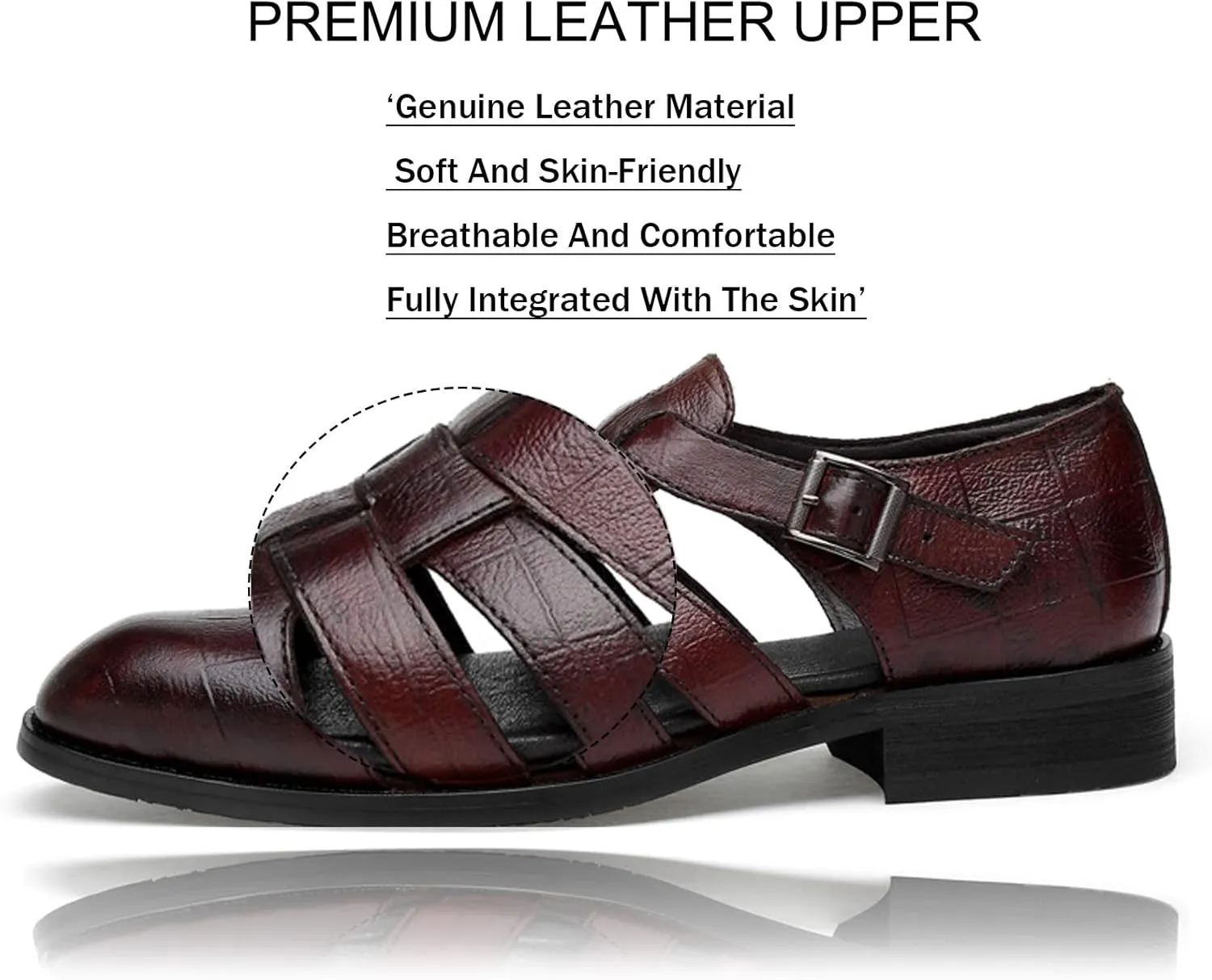 SOLPNOW Men's Cutout Leather Fisherman Sandals,Outdoor Adjustable Closed Toe Summer Leather Loafters Gladiator Sandals