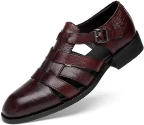 SOLPNOW Men's Cutout Leather Fisherman Sandals,Outdoor Adjustable Closed Toe Summer Leather Loafters Gladiator Sandals
