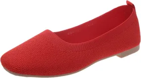 Spring and Autumn Women Casual Shoes Flat Bottom Square Toe Fly Woven Mesh Breathable Women's Casual Shoes Size Size8 Red