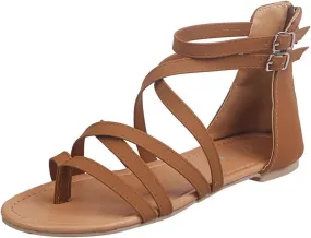 Strappy Sandals for Women Summer 2025 Summer Casual Flat Fisherman Sandals Fashion Cross Strappy Flat Sandal Beach Clip Toe Walking Flip Flops All Day Comfort