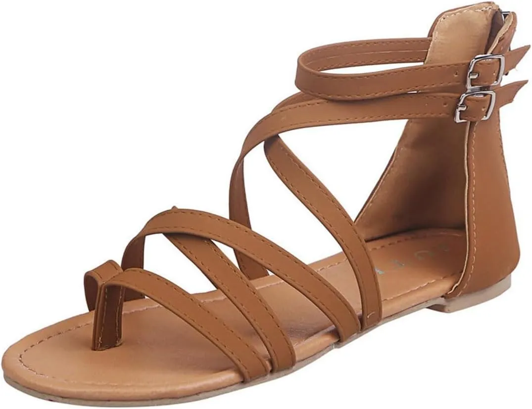 Strappy Sandals for Women Summer 2025 Summer Casual Flat Fisherman Sandals Fashion Cross Strappy Flat Sandal Beach Clip Toe Walking Flip Flops All Day Comfort