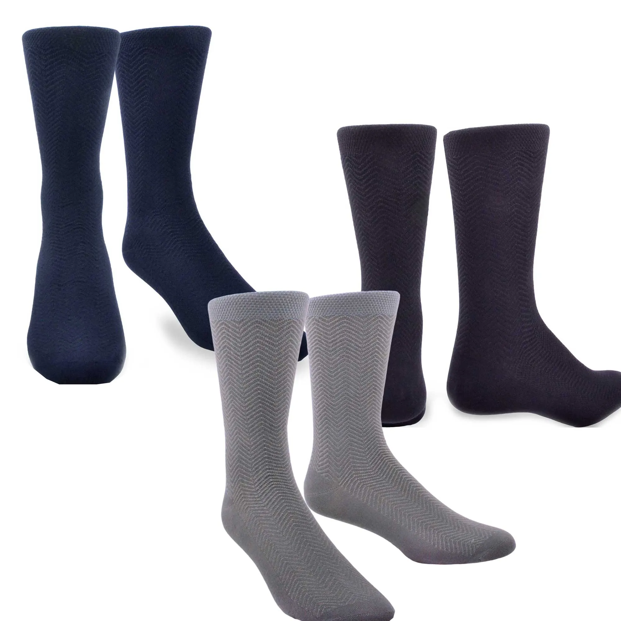 TeeHee Socks Men's Casual Bamboo Crew Black, Grey, Navy 3-Pack (50020)