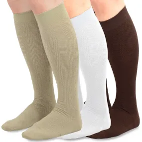 TeeHee Socks Men's Casual Bamboo Knee High White, Khaki, Brown 3-Pack (50021)