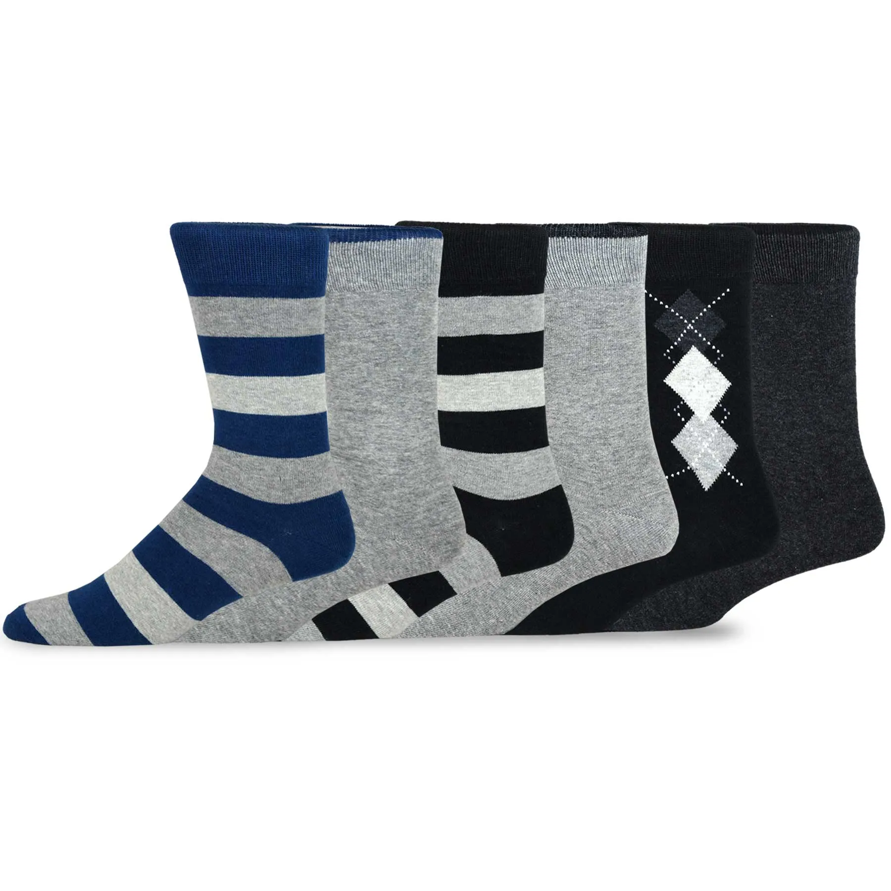 TeeHee Socks Men's Casual Cotton Crew Dark Argyle 6-Pack (50402)