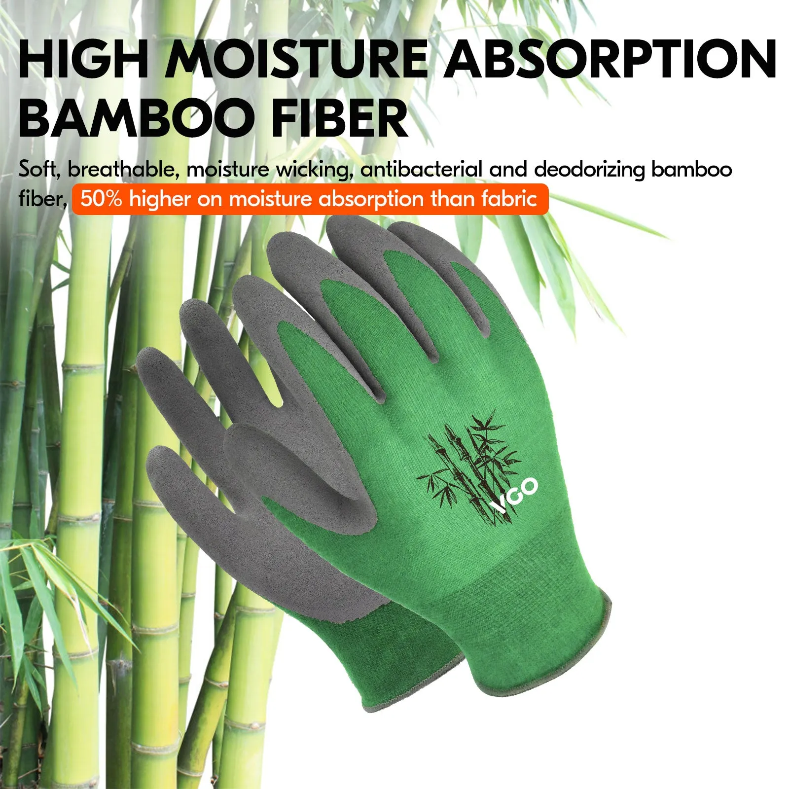 Vgo 5-Pairs  Bamboo Working Gloves for Gardening, Fishing, Restoration Work (Green, RB6026)