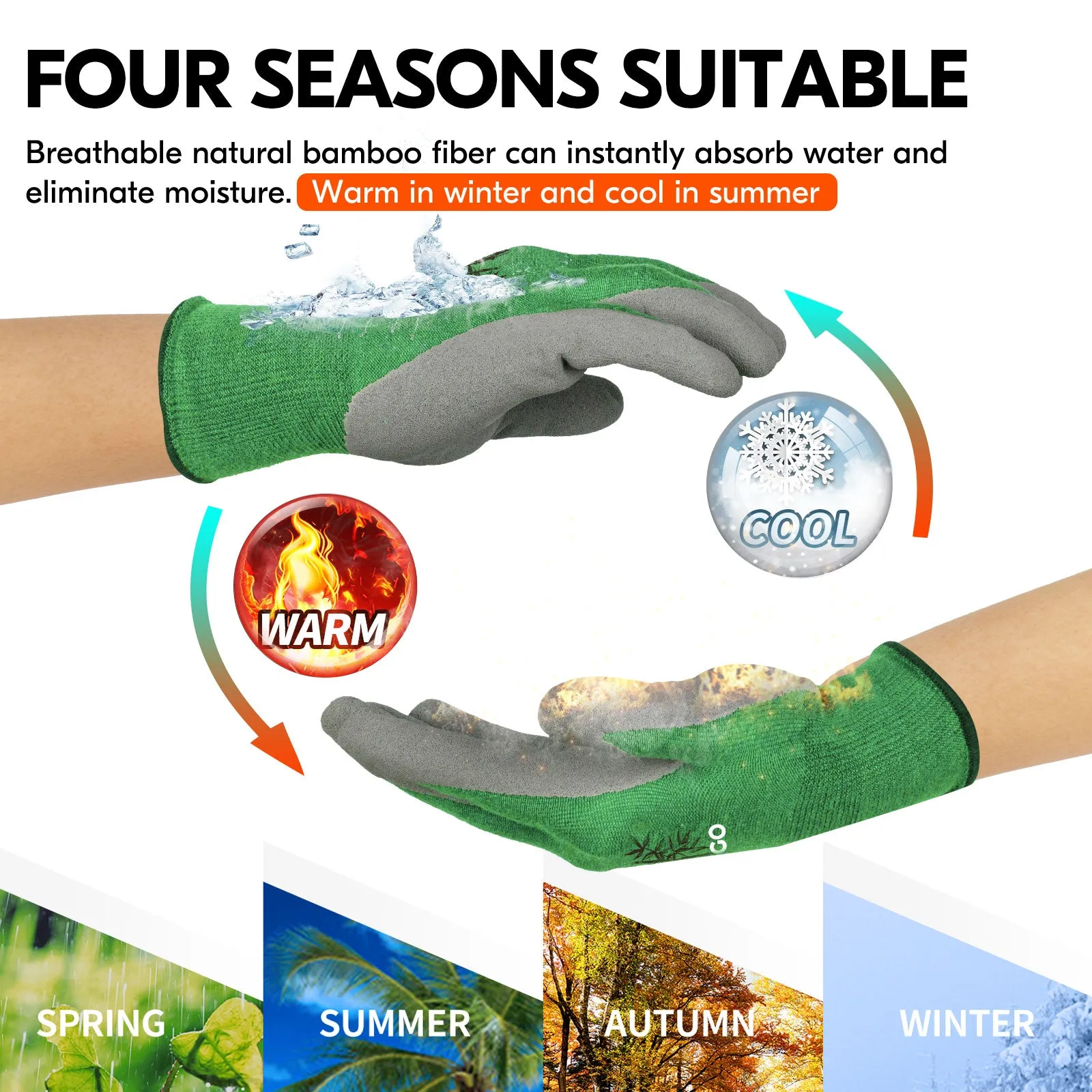 Vgo 5-Pairs  Bamboo Working Gloves for Gardening, Fishing, Restoration Work (Green, RB6026)