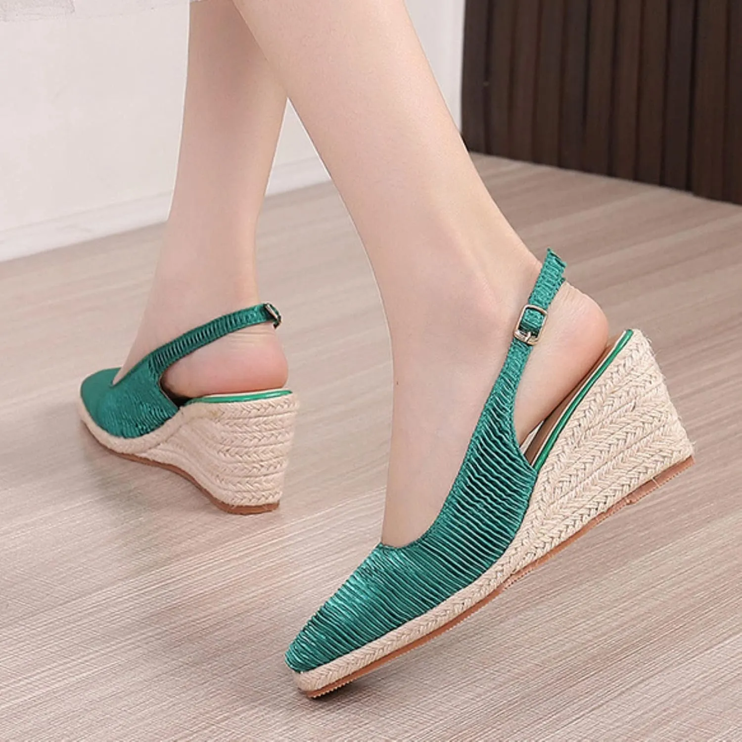 Wedge Sandals for Women 2024 Summer New Cap Toe Wedge Sandals Women Elegant Espadrilles High Heels Straw Fisherman Shoes