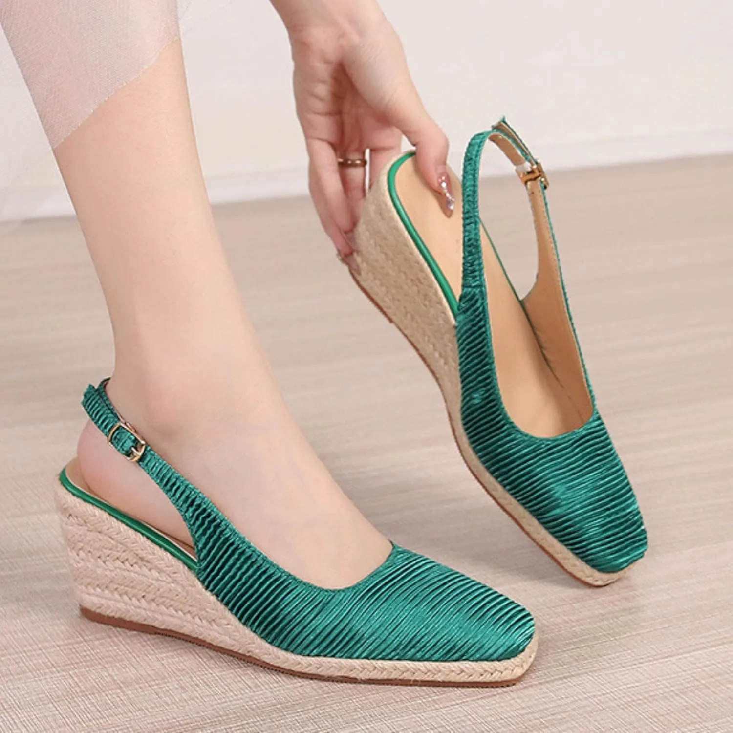 Wedge Sandals for Women 2024 Summer New Cap Toe Wedge Sandals Women Elegant Espadrilles High Heels Straw Fisherman Shoes