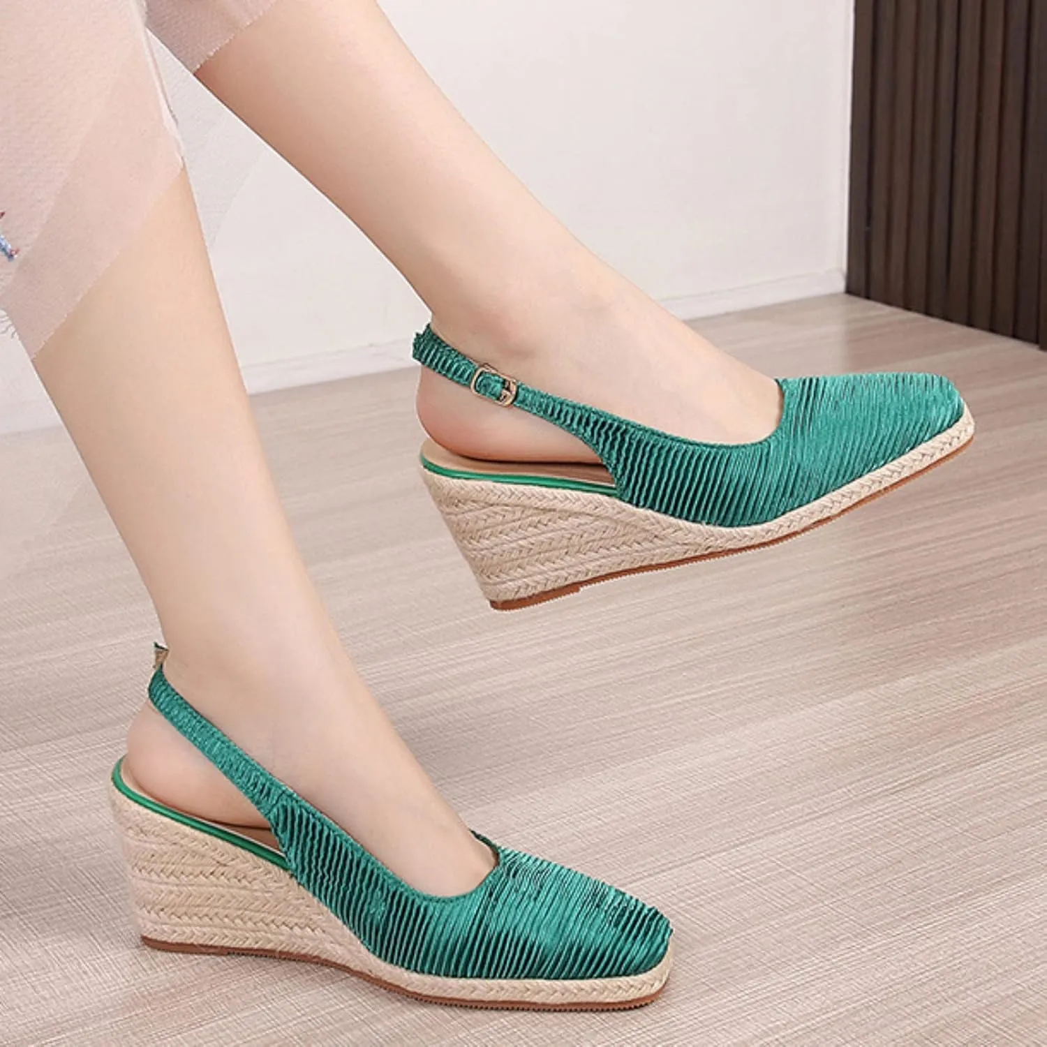 Wedge Sandals for Women 2024 Summer New Cap Toe Wedge Sandals Women Elegant Espadrilles High Heels Straw Fisherman Shoes
