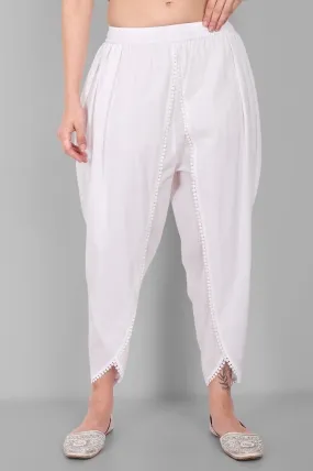 White Cotton Tulip Pant with Lace