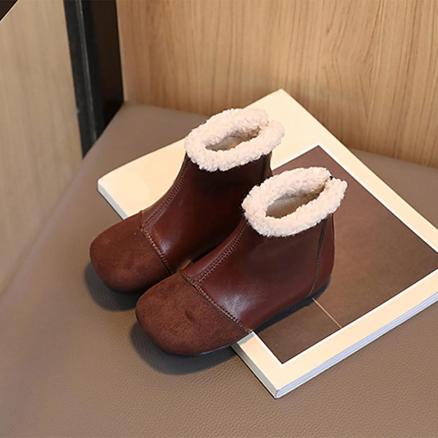 Winter Children Boots Boys And Girls Ankle Boots Flat Bottom Flat Heel Round Little Girls Insulated Rubber