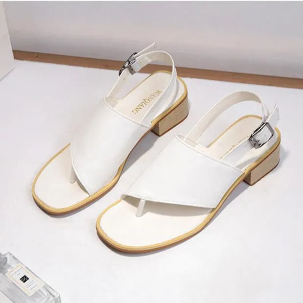 Women ankle strap slingback hollow clip toe chunky heel sandals