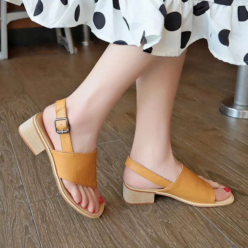 Women ankle strap slingback hollow clip toe chunky heel sandals