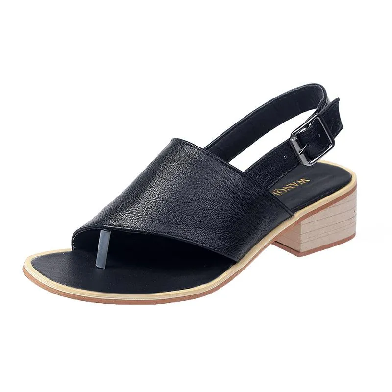 Women ankle strap slingback hollow clip toe chunky heel sandals